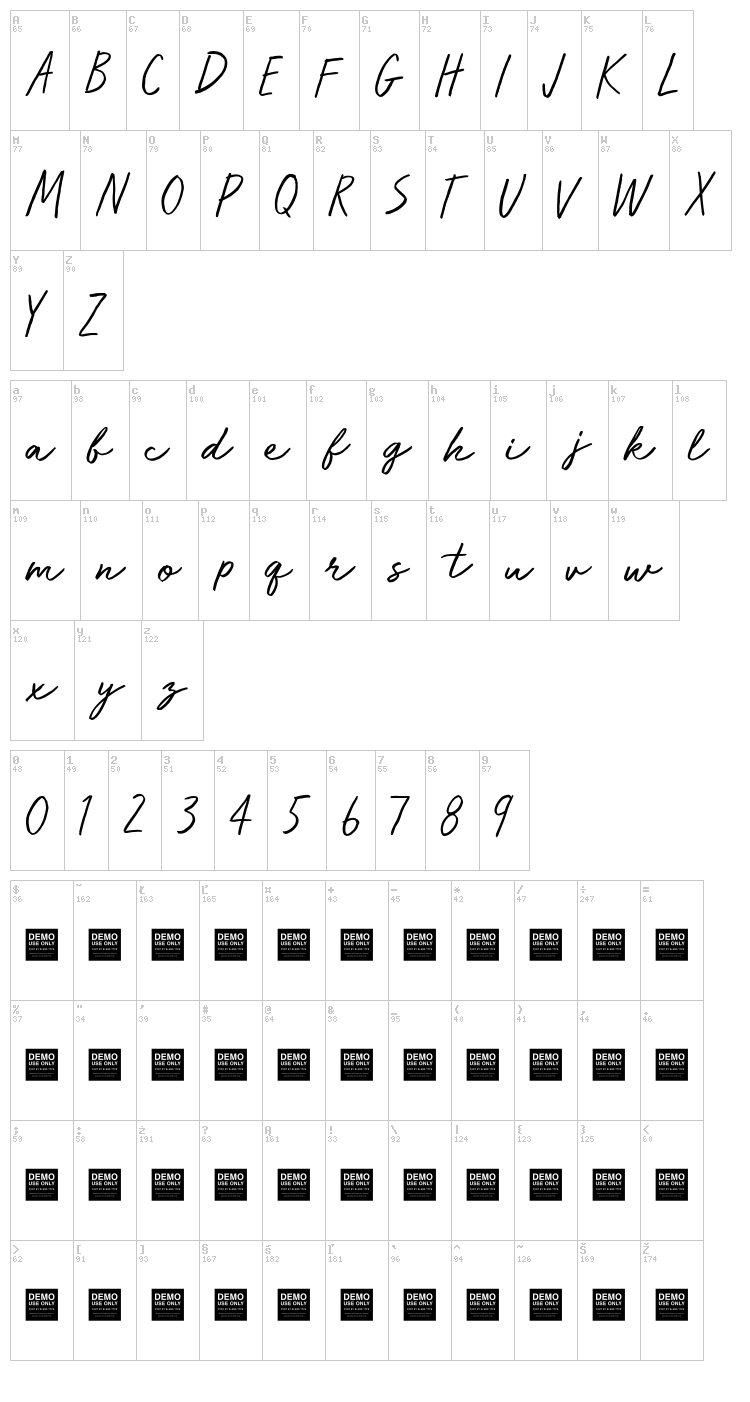 Run Wild font map